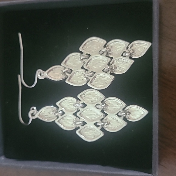 Dangly Navy Blue and Silver Earrings - Picture 2 of 2